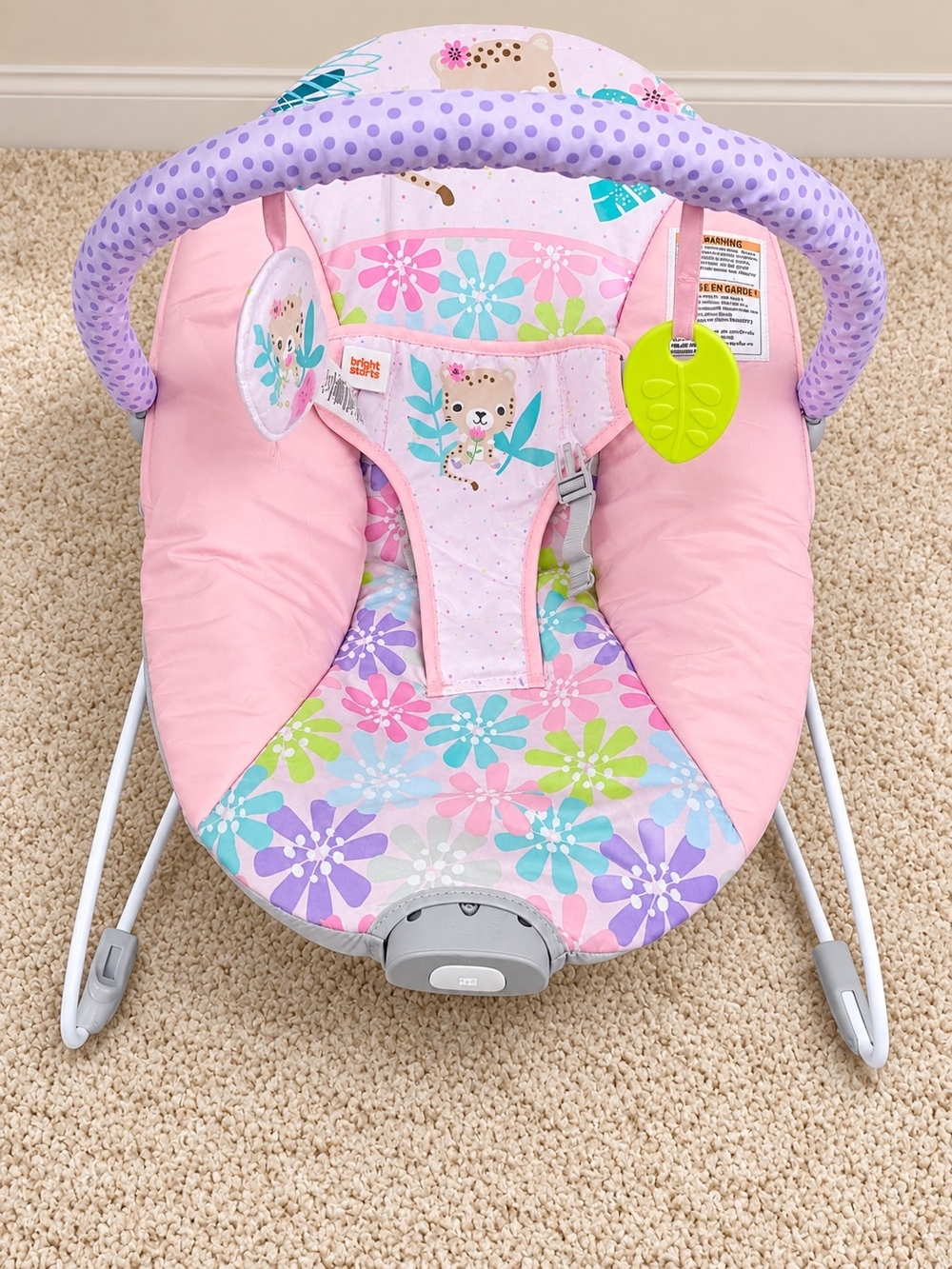 Baby Girl Pink Floral Bouncer Seat with Toy Bar